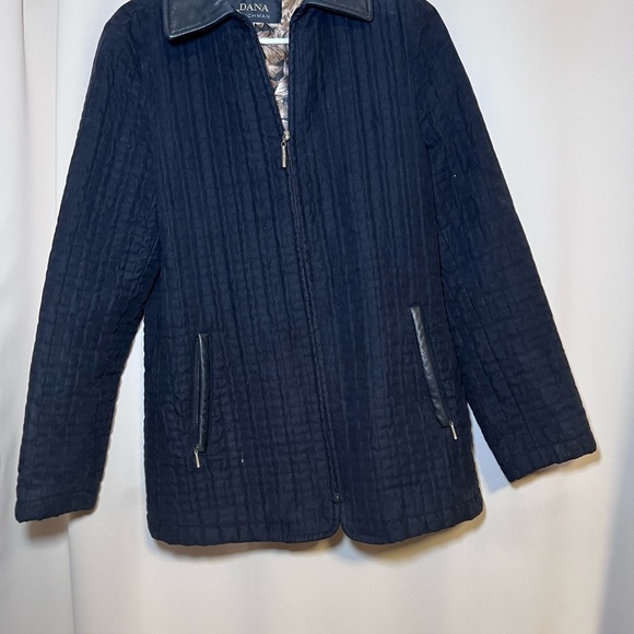 Dana Buchman Black Quilted Genuine Leather Trim Collar Zip Mid-Length Coat M - Picture 3 of 12